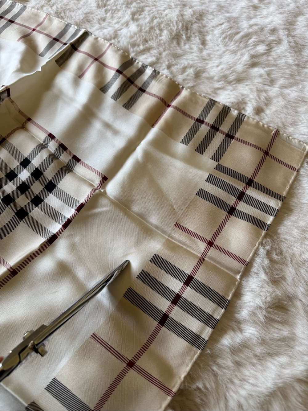 Burberry Beige Plaid Silk Square Scarf - Picture 10 of 16